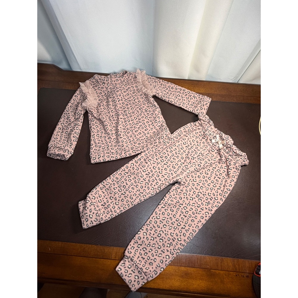 Nicole Miller New York Toddler Girls Pink Leopard Print Ruffle Fleece Set 18M